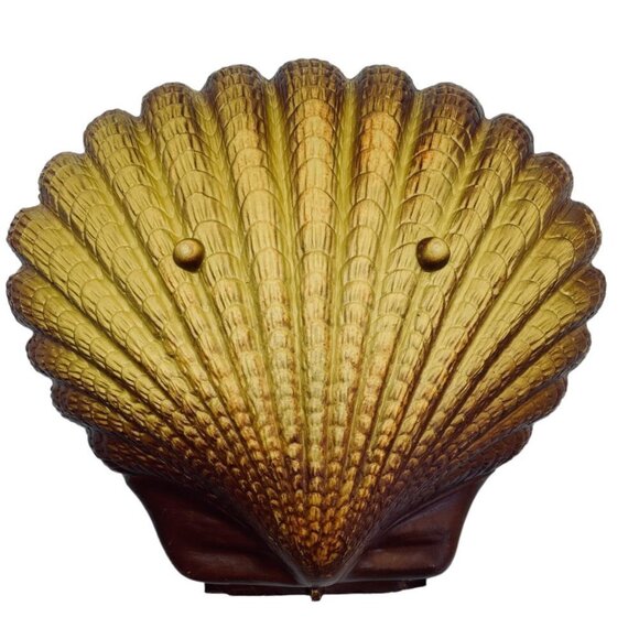 Vintage 10"  Plastic Serving Bowl Shell Shape Brown Yellow Mid Century Decor - Picture 2 of 10